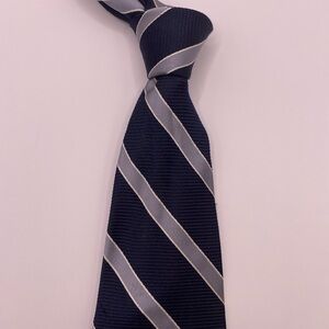 Brooks Brothers Dark Blue Silk Tie with Light Gray Stripes